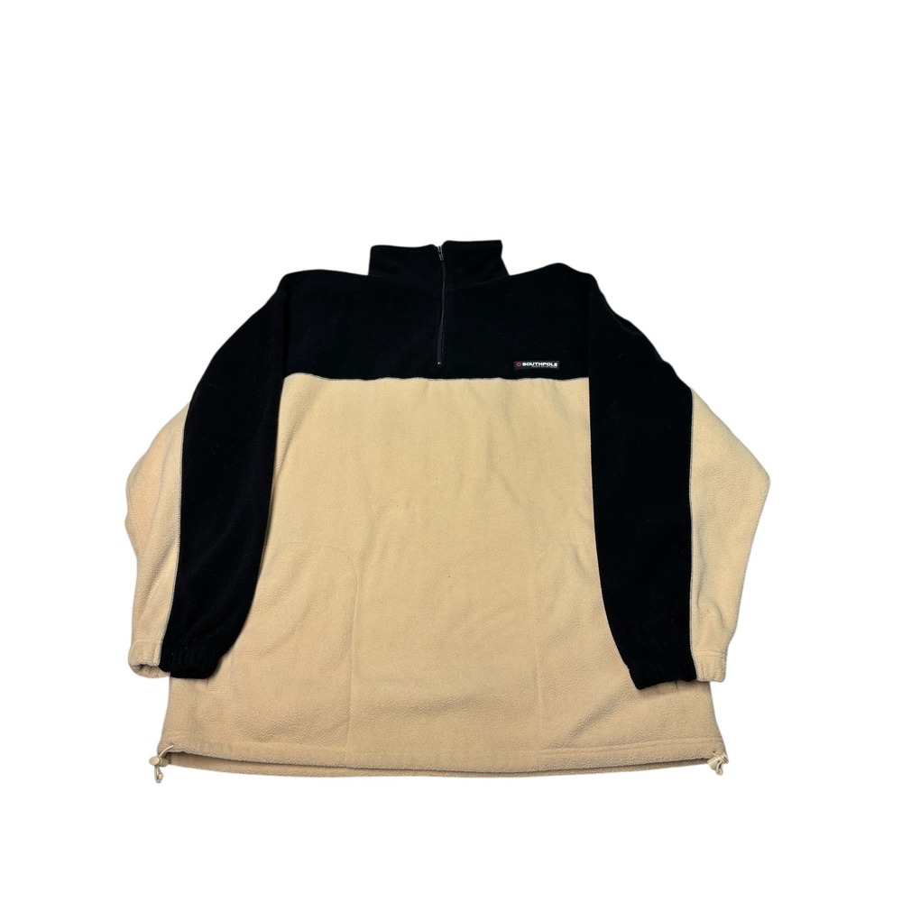 Vintage Southpole Mens Fleece Pullover Sweatshirt Black Tan‎ Colorblock Size XXL